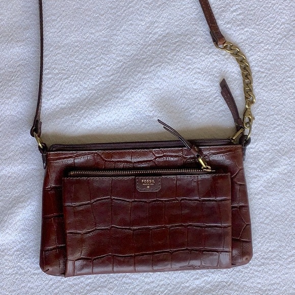 Fossil  Dark Brown Leather TopZip Shoulder/Clutch Bag OS - Picture 1 of 9